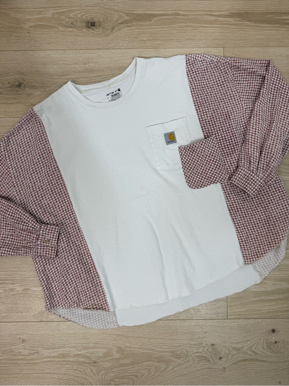 Remi Lyn & Co. Handmade Upcycled Split Carhartt & Flannel Long Sleeve Tee - Picture 1 of 14